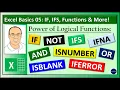 Excel 365 Basics IF Function Logical Tests IFS IFNA OR AND NOT ISNUMBER Functions More