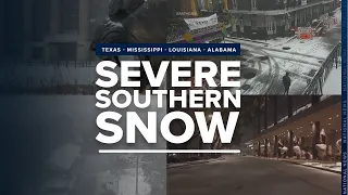 Snow is falling from southeast Texas through Louisiana and into parts of Mississippi and Alabama