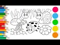 Coloring Cute Insects Ant Ladybug Snail Fun Easy Art Tutorial for Kids