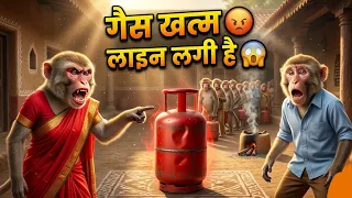 "गैस खत्म 😡 बीवी का गुस्सा देख बंदर की हालत खराब 😂"
