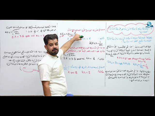 ⁣كيمياء السادس العلمي/الفصل الثاني/المحاضرة (10) العلاقة بين ثابت الاتزان وكتابة المعادلة الكيميائية