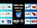 2026 NFL WEEK 18 GAME PICKS FULL WEEK PREDICTIONS