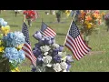 American flags planted at Evergreen Memorial Park Cemetery in honor of fallen heroes
