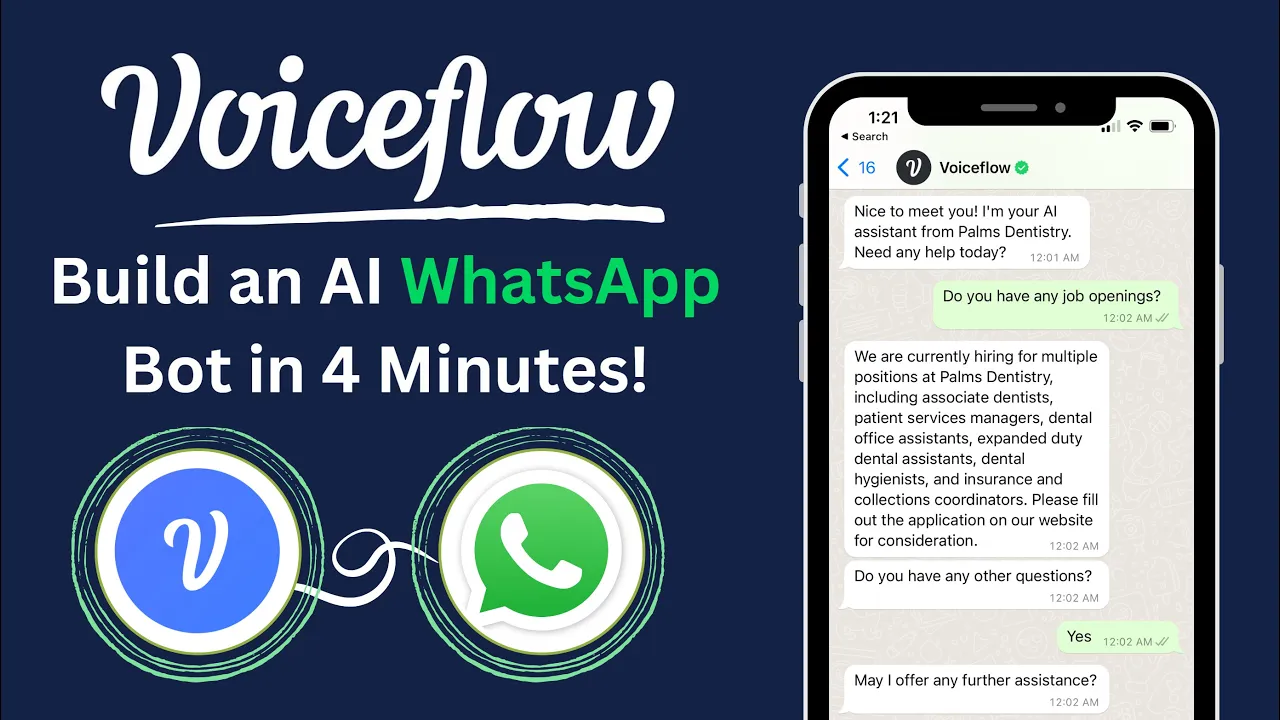 Voiceflowを使って、WhatsAppのAIカスタマーサービスチャットボットを地元のビジネスに4分で作成する方法！