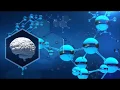 Floating glass molecular structure with animated chemical formulas
