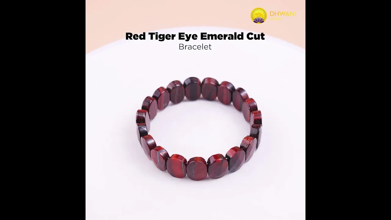 Red Tiger Eye Emerald Cut Bracelet - Abhimantrit & Certified