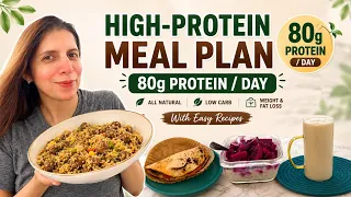 80g+ Protein Veg Meal Plan With Recipes | Indian High Protein Low Carb Weight Loss Diet Plan
