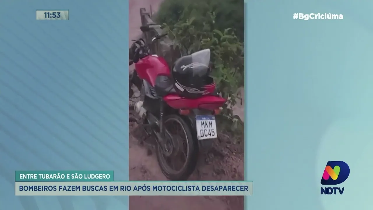 Bombeiros fazem buscas em rio após motociclista desaparecer entre Tubarão e São Ludgero