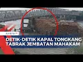 Download Lagu Kapal Tongkang Muatan Kayu Tabrak Jembatan Mahakam, Tiang Penyangga Rusak