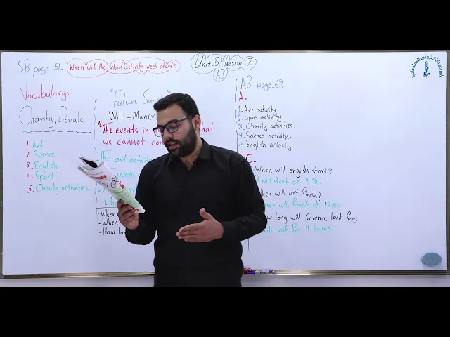 ⁣مادة اللغة الإنكليزية للصف الثالث المتوسط ،الوحدة الخامسة: الدرس السابع