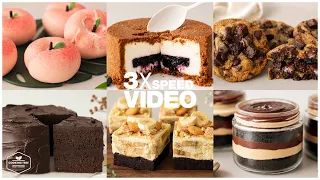 (152) 3x Speed 케이크 디저트 베이킹 영상 | Cake Dessert Baking Video | 초콜릿 케이크, 아그작 복숭아, 바나나 푸딩 브라우니, 티라미수