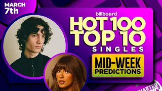 Mid-week Predictions Billboard Hot 100 Top 10 Singles March 7th 2026