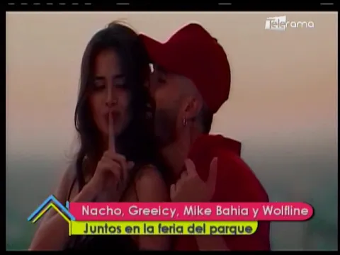 Nacho, Greeicy, Mike Bahía y Wolfline juntos en la feria del parque