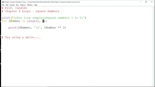 Python for loop square numbers