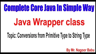 Java Wrapper class Conversions from Primitive Type to String Type By Nagoor babu Sir