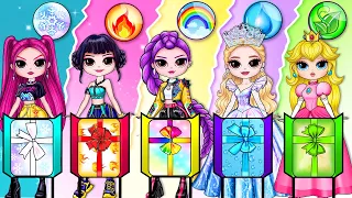 K-Pop Huntrix Rumi, Mira, Zoey and Princess Peach get Elements Dress up | Paper Fashion DIY
