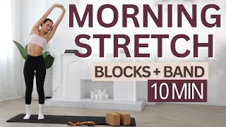 10 MIN GENTLE MORNING STRETCH MEDITATION | RELAXING STRETCHES with Blocks & Band | Beginner Friendly