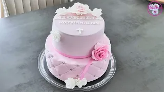 Motivtorte: Heute backe und dekoriere ich eine zweistöckige Fondant Torte zur Taufe von Luisa. Mädch. 