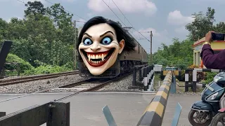 Dangerous Ghost Headed Radhikapur Express Furious Moving Throughout at Railgate crossing 