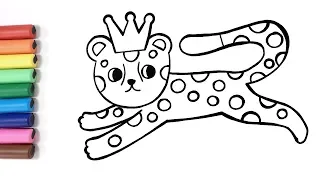 Learn Colors Glitter leopard coloring and drawing for kids How to drawing a leopard