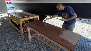 ⛵️A collapsible workshop table & new (to me) type of wood finish! Ep 646