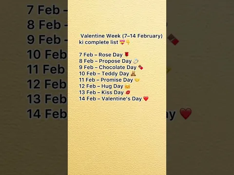 Valentine week list in February 2026 #valentinesday #valentine #valentineweek