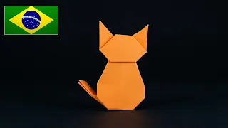 Gato de Origami Muito Fácil com 1 Retângulo - Dobradura Tradicional para Iniciantes