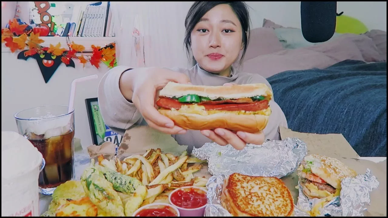 Five Guys Mukbang! (Double Cheese burger + hot dog + grilled cheese)