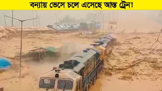 বন্যায় আস্ত ট্রেন ভেসে চলে এসেছে !