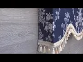 Navy Blue Bird Toile Valance with Creamy White Tassel Fringe Waverly Country House