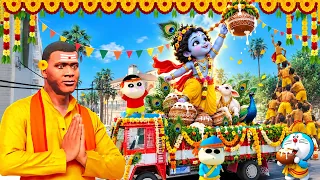 Franklin & Shinchan Celebrating Janmashtami In GTA 5 l Biggest Krishna Statue In The World
