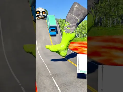 Big & Small Van Cars GO TO the Downhill SPINNING Hulk Foot Kick Crush in BeamNG.Drive