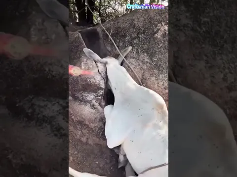 The herdsman broke the hard stones to rescue the trapped sheep