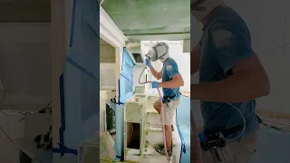 We’re spraying high build primer to our ⛵helm.  #catamaranbuild #boatlife #diyboat