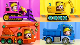 🔴LIVE | Wheels on the Construction Trucks | Digger, Mixer, Crane | Kids Songs | BabyBus
