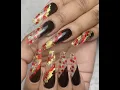 long coffin with rich red glitter nails design