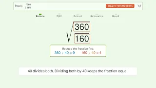 Simplify sqrt - Square Root of a Fraction Tiger Algebra Solver