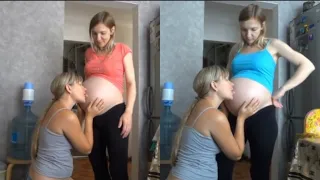 pregnant tries tees with mother