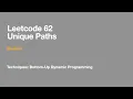 Leetcode 62 Unique Paths Dynamic Programming Bottom-Up