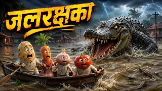 बाढ़ में फँसे आलू और टमाटर 😱🐊 | मगरमच्छ ने मचाया आतंक | AI Cartoon Story #storytelling #montegem 