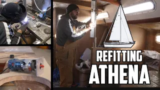 Sail Life – Galley pole, port lights, counter top & engine painted (primed) – DIY sailboat project