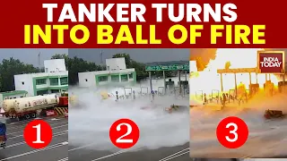 viral video of lpg tanker hits ups kaushambi toll plaza huge explosion caught on cctv