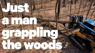 Clearing a path thru the woods with a skid steer and a grapple rerun