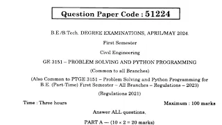 GE3151 Problem Solving and Python Programming 2024