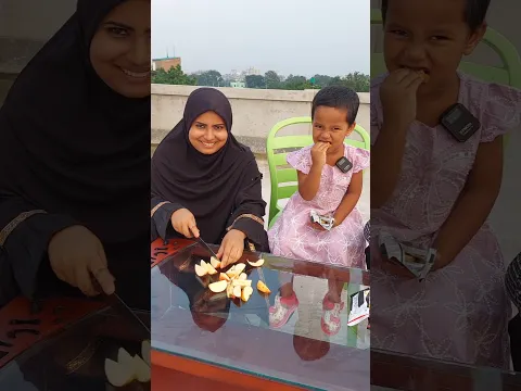 Ayesha Moni Eats Apples with Mom & Uncle on the Rooftop! 🍎🥰❤️ #AyeshaMoni #Apple #FamilyVlog #Shorts