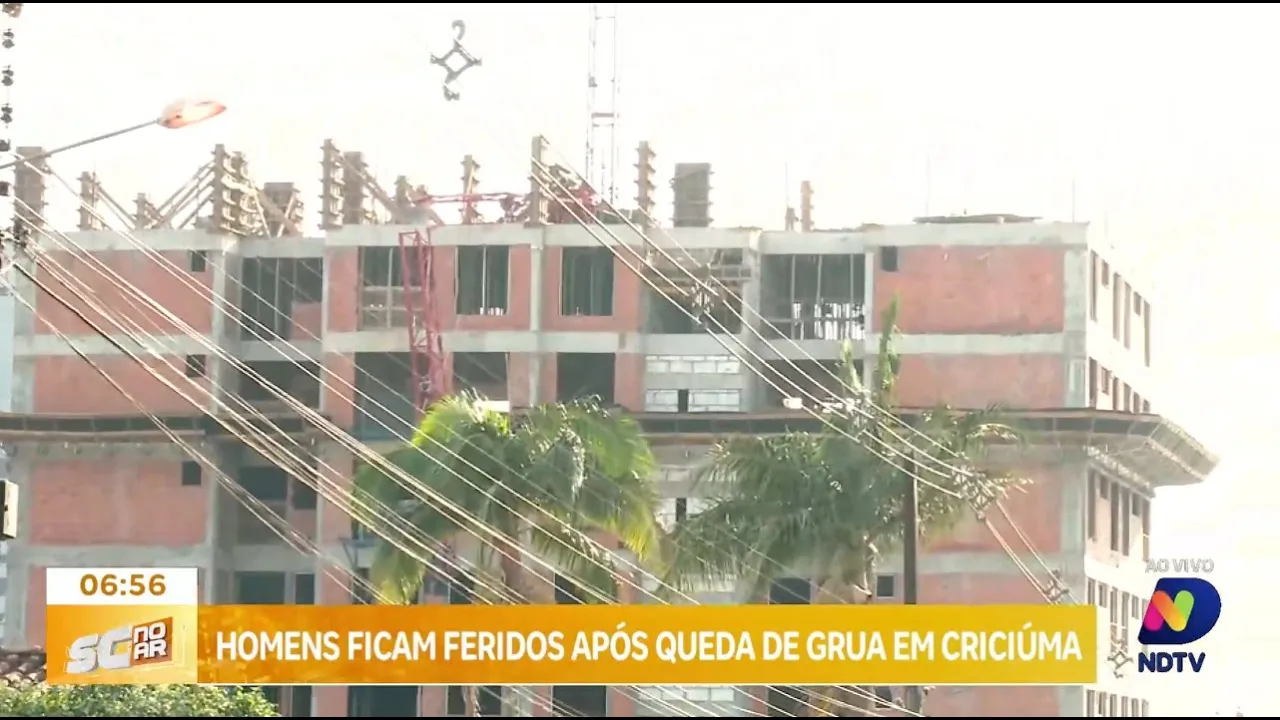 Acidente de trabalho em Criciúma: queda de grua deixa dois homens feridos