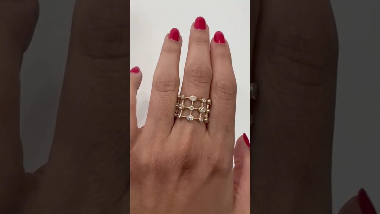 14K Yellow Gold Multi Shape Diamond Lace Cigar Ring Band