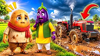 😱 बैंगन को पड़ा भारी! 🚜 ट्रैक्टर का हुआ ऐसा हाल कि रो पड़ा घमंडी बैंगन 😭🔥 | Hindi Cartoon Story