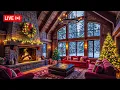 Lagu Cozy Christmas Lodge Ambience 🎁 Warm Fireplace, Snowfall \u0026 Holiday Lights | LIVE 4K