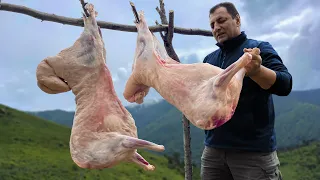 تحضير خروف كامل مشوي في قلب كلبجار أذربيجان 